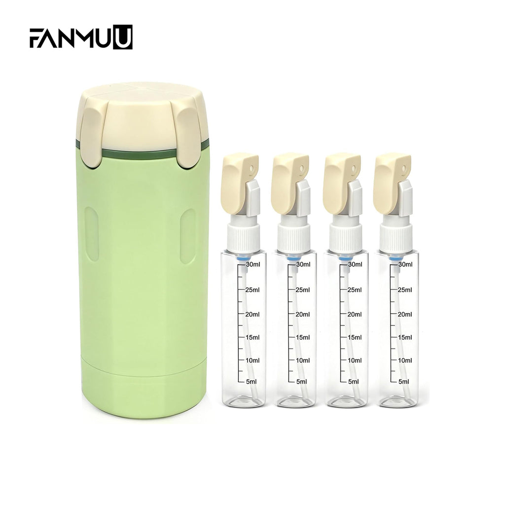 4-in-1 Travel Dispenser with shampoo, conditioner, body wash, and lotion for travel