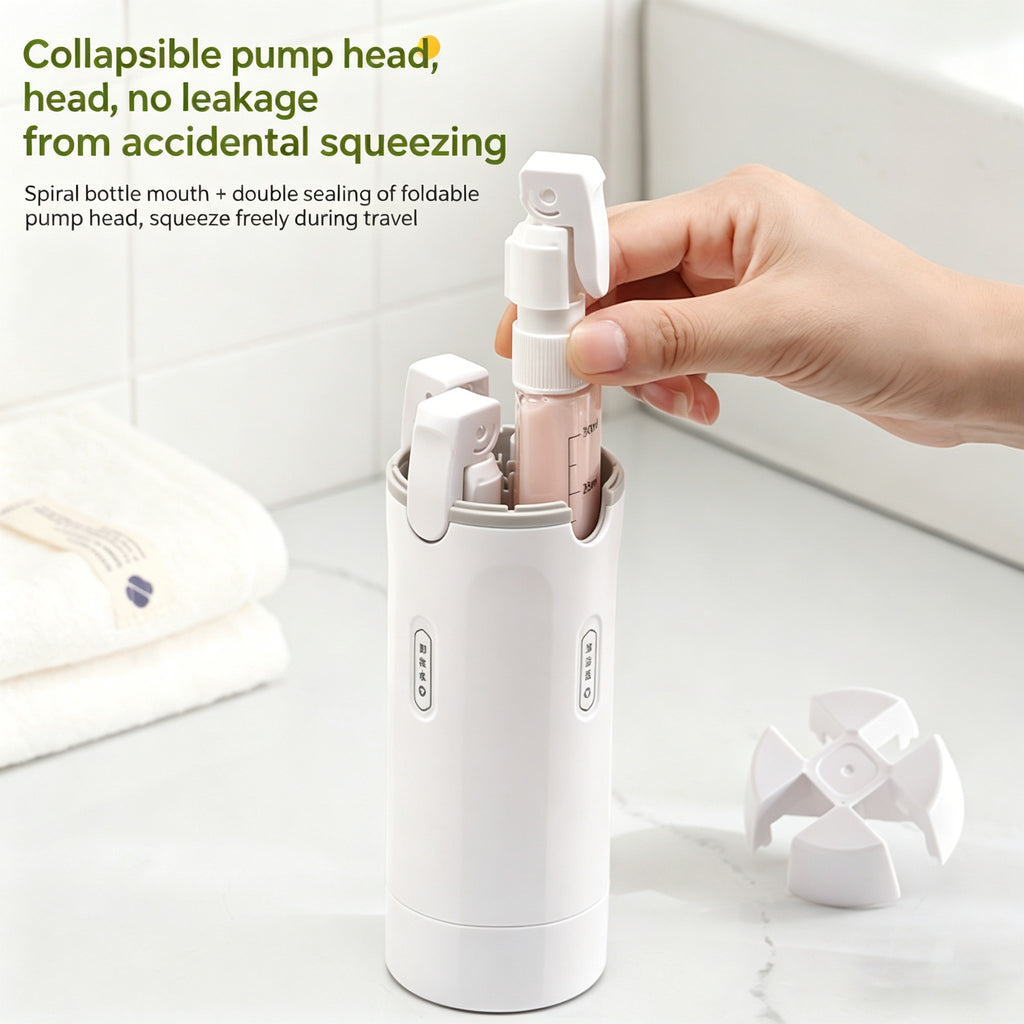 Compact 4-in-1 Travel Dispenser in gym bag for outdoor and short trips