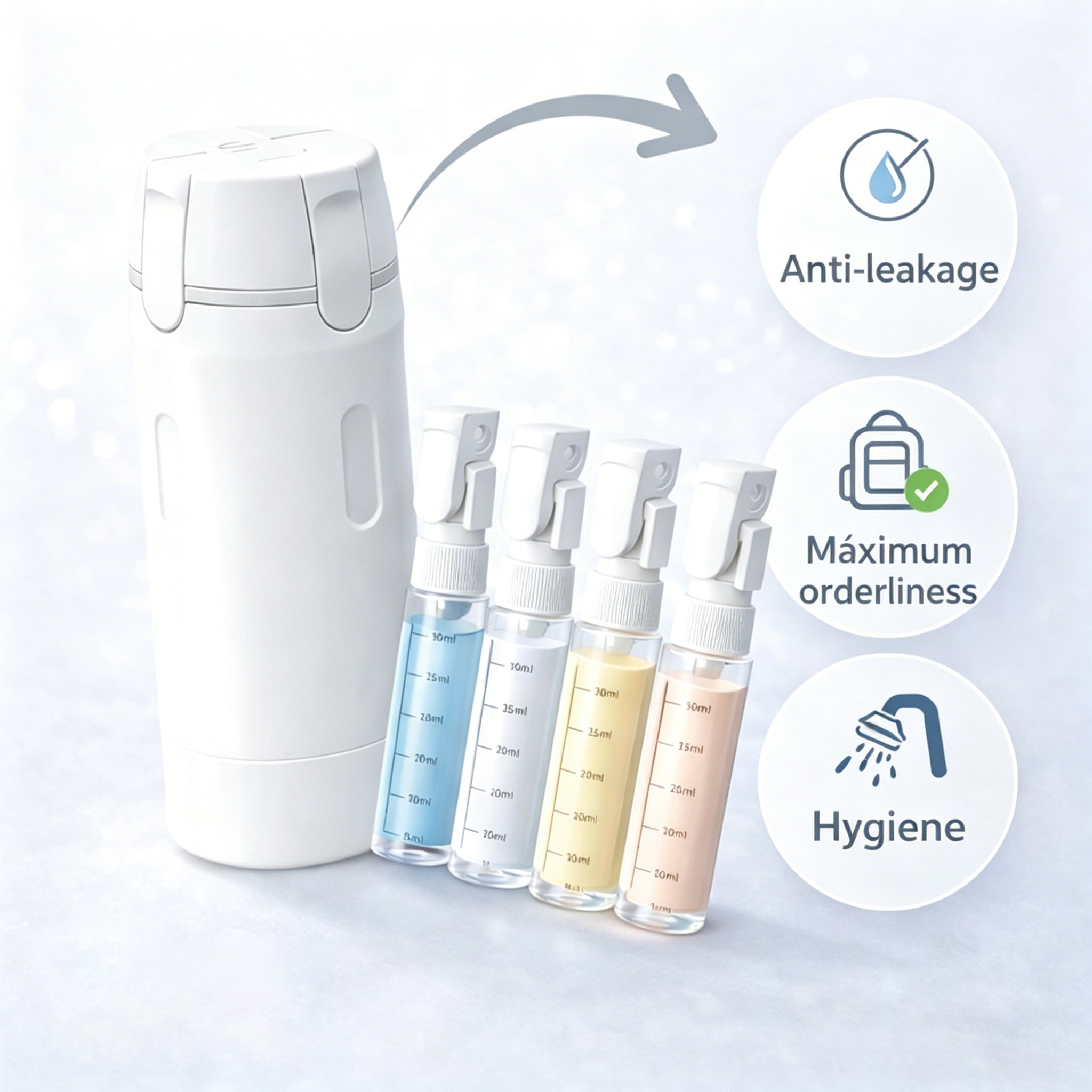 4-in-1 Travel Dispenser | Travel, Outdoor & Gym Liquid Organizer
